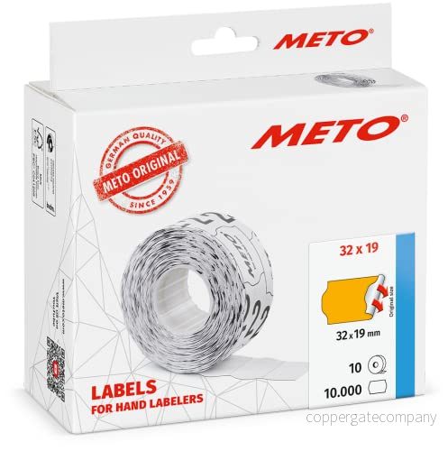 Meto etiketter för handetiketter (32x19 mm, 2 rader, 10 000 stycken, fluororange, permanent vidhäftande, METO, Contact, Sato, Avery, Tovel, Samark etc.) 4059732203773