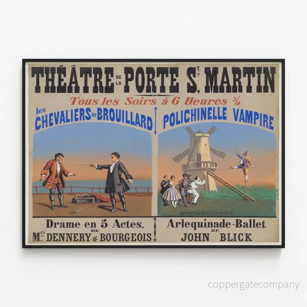 Affisch Teatern vid Porte Saint-Martin – Skuggornas riddare & Vampyr Polichinelle Affisch Teatern vid Porte Saint-Martin – Skuggornas riddare & Vampyr Polichinelle