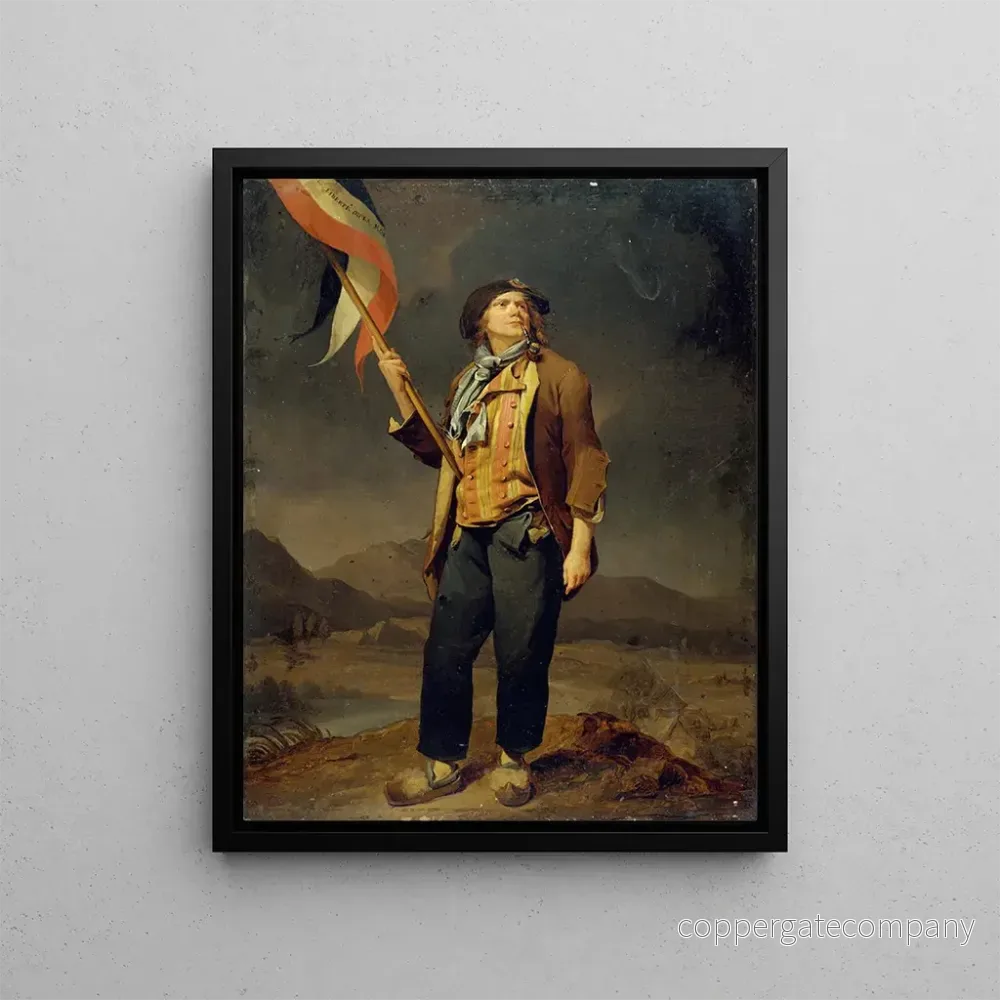 Målning porträtt av sångaren Simon Chenard (1758 – 1832) i sans-culotte-klädsel, bärande en flagga vid frihetsfesten i Savoien den 14 oktober 1792 – Louis Léopold Boilly | Konsttryck Målning porträtt av sångaren Simon Chenard (1758 – 1832) i sans-culotte-klädsel, bärande en flagga vid frihetsfesten i Savoien den 14 oktober 1792 – Louis Léopold Boilly | Konsttryck