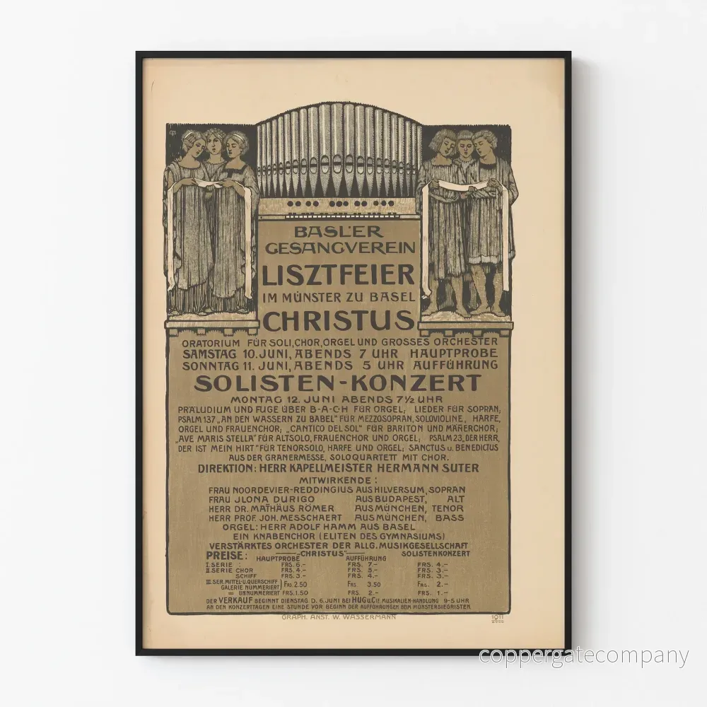 Vintageposter Basler Gesangverein Lisztfeier Münster Basel 1911