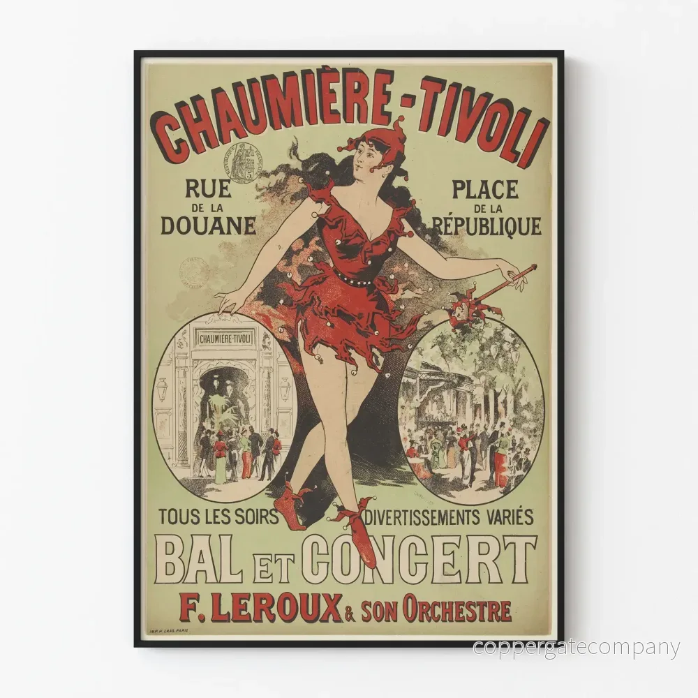 Vintageposter Bal och Konsert Chaumière-Tivoli väggdekoration