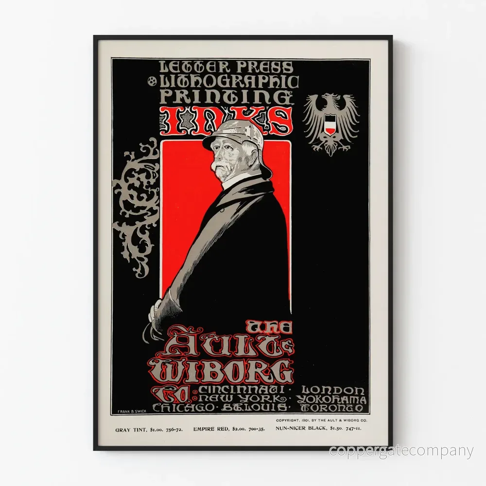 Vintageposter Ault & Wiborg litografisk bläck 1901