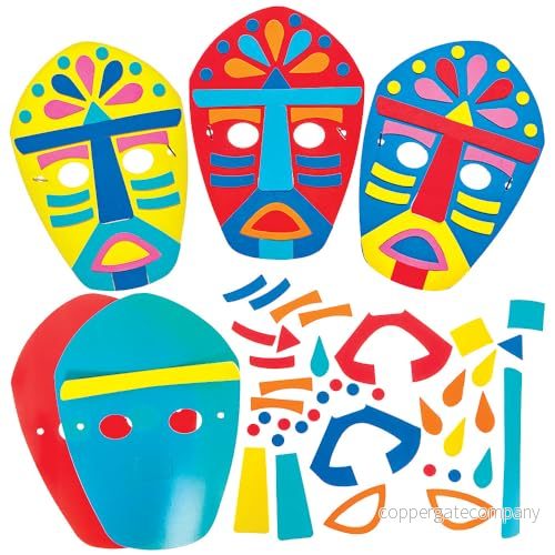 Baker Ross FN013 Tribal Mask Kits Förpackning med 8, pedagogiska konst och hantverkssatser, lärresurser 5063067009695