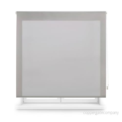 Blindecor skräddarsydd genomskinlig rullgardin grå färg 70 x 250 cm (bredd höjd) tygstorlek 67 245 genomskinliga rullgardiner för fönster 8434363495586
