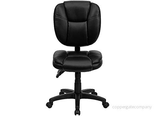 Blixt möbler mitten av ryggen multifunktionell svängbar ergonomisk uppgift kontorsstol med kudde toppdämpning, metall, svart lädermjuk, set 1 812581017847