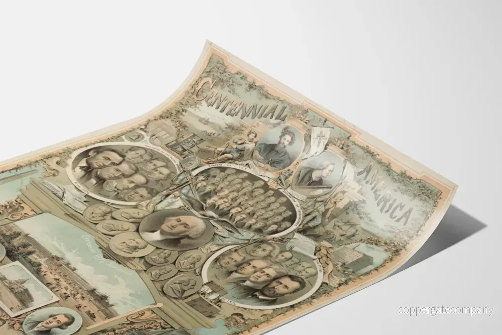 Historisk poster "Centennial America" som föreställer nyckelfigurer och viktiga händelser i USA - Bild 3