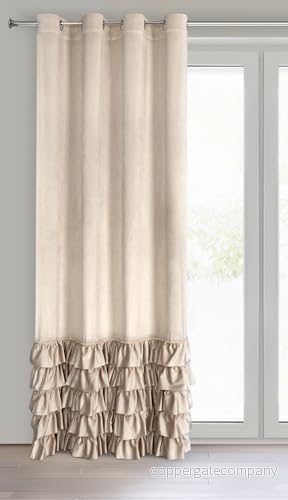 Eurofirany CARLI sammetsgardin med volang, öljetter 1 st. gardin ogenomskinlig, mörkläggning, exklusiv för vardagsrum, sovrum, 140 x 250 cm, beige 5903571623225