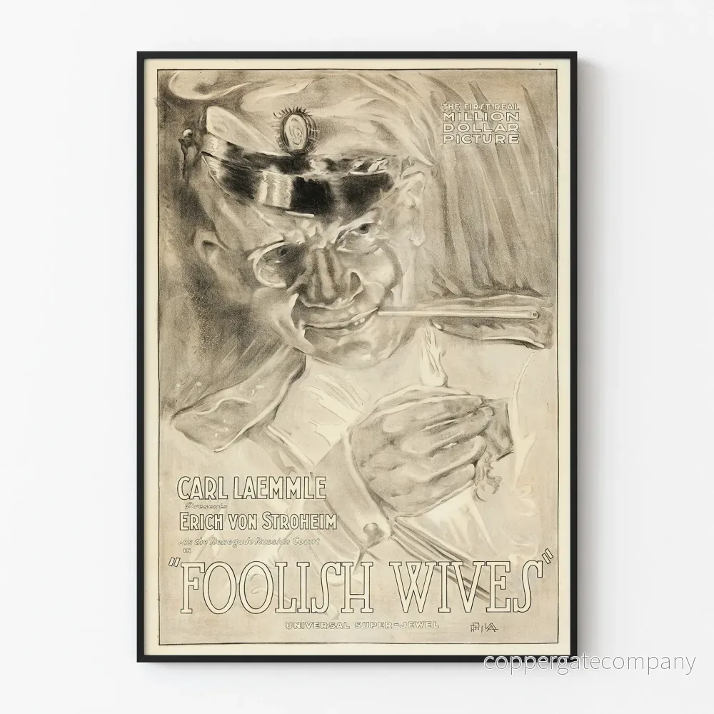Vintageposter Foolish Wives - Monokrom illustration i retrostil