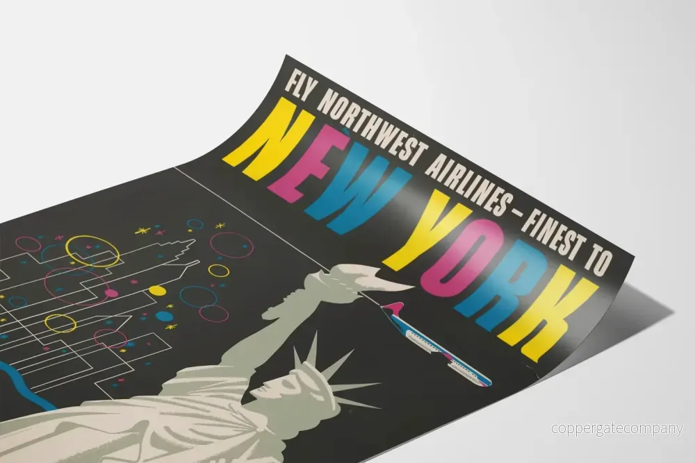 Vintageaffisch Northwest Airlines New York med Frihetsgudinnan - Bild 3