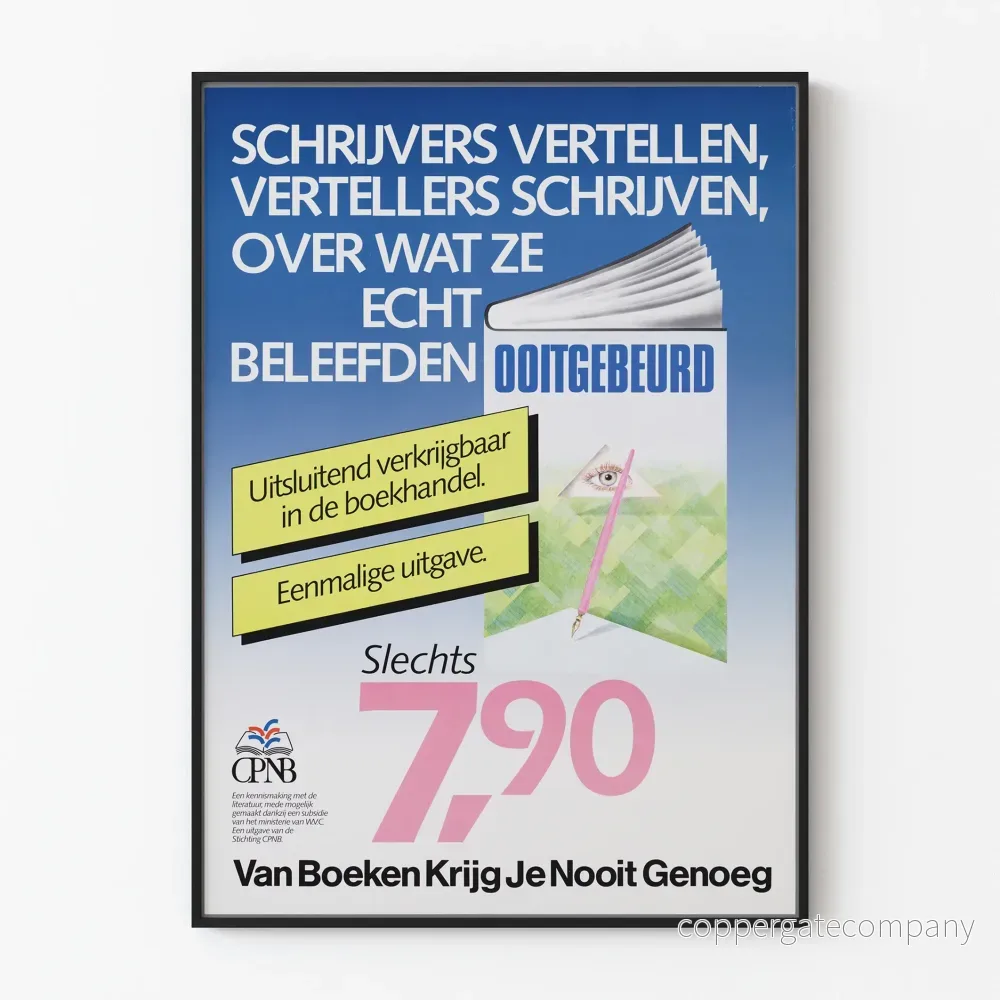 Vintage reklamposter med litterär motiv på nederländska