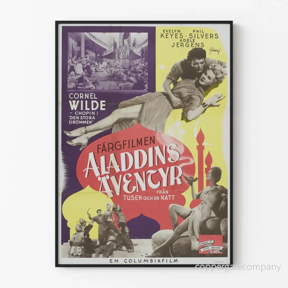 Vintageposter av Aladdins äventyr väggdekoration för biograf