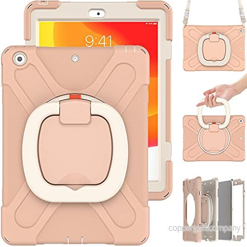 Commute Case för iPad Air4 10.9 2020/Air5 2022, tungt stabilt stötsäkert barnfodral med skärmskydd 3 i 1, stötsäker stötfångare 360 ringhållare, stativ, bärrem (rosa) 755985022386