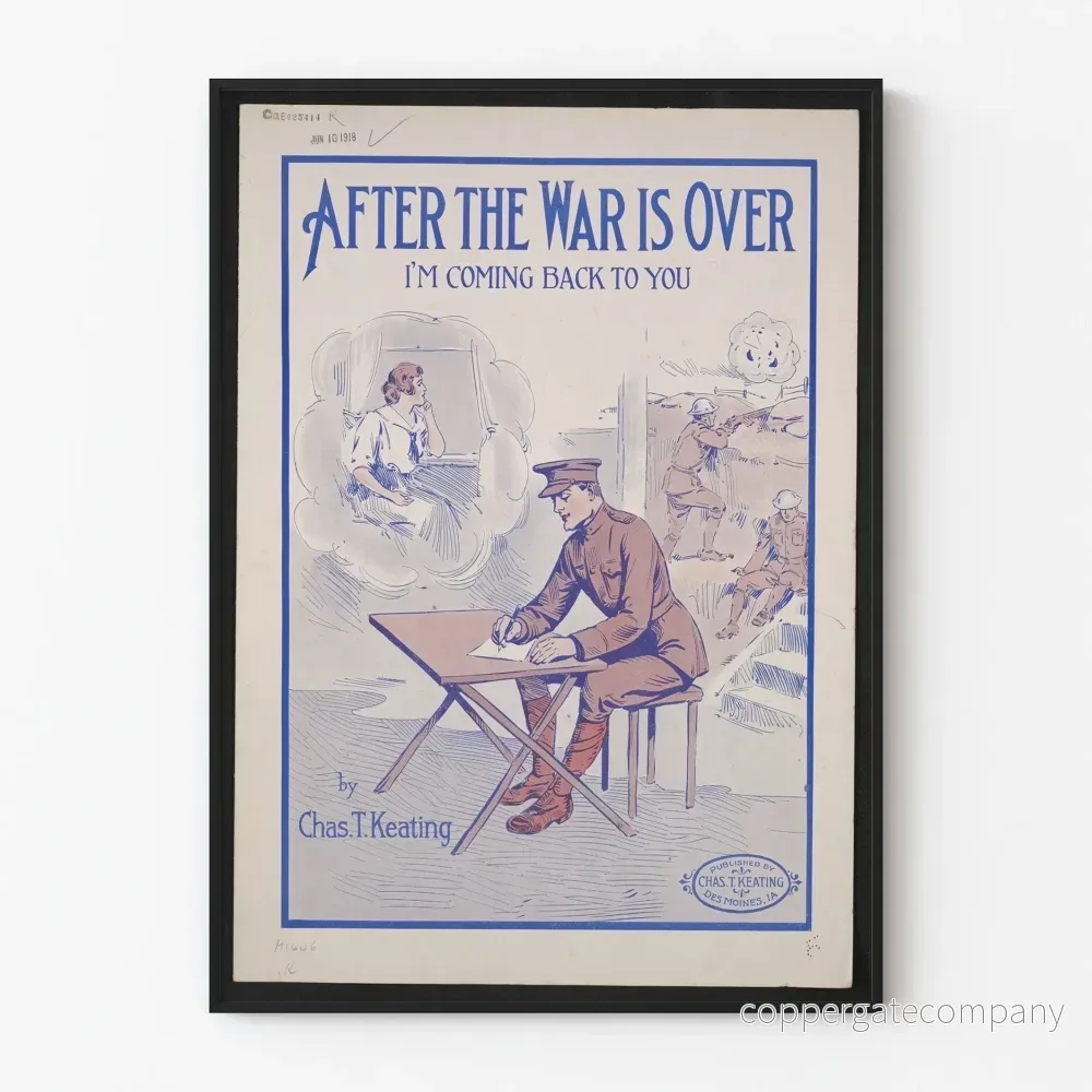 Vintageposter Efter Kriget Är Slut - Väggdekoration Soldat och Minne