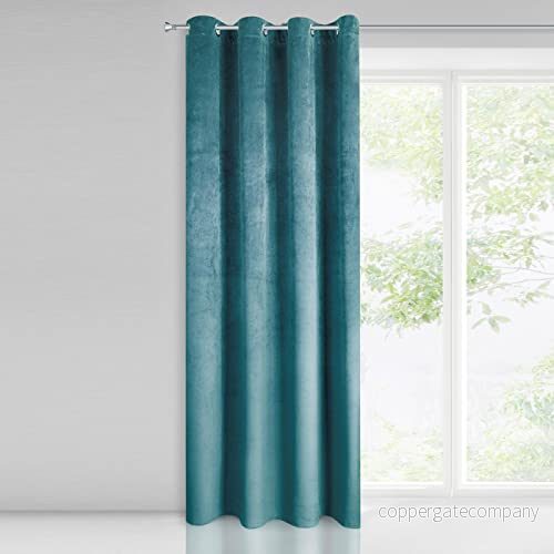 Eurofirany Pierre gardin sammet öljetter vardagsrum sovrum modern klassisk metallöljetter 1. STK 215 g/m², ljusturkos, 140 x 250 cm 5900811947752