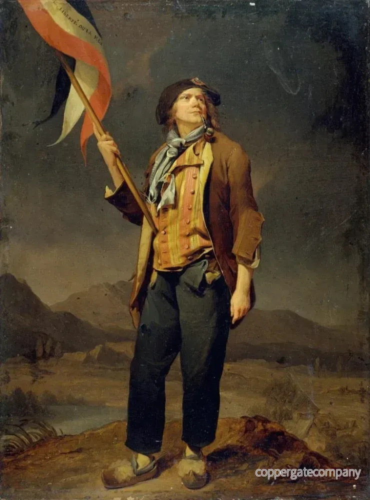 Målning porträtt av sångaren Simon Chenard (1758 - 1832) i sans-culotte-klädsel, bärande en flagga vid frihetsfesten i Savoien den 14 oktober 1792 - Louis Léopold Boilly | Konsttryck - Bild 2