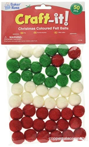Baker Ross FE798 Julfärgade filtbollar paket med 50, julkonst och hantverkstillbehör, filtutsmyckningar för hantverk 5051174123106