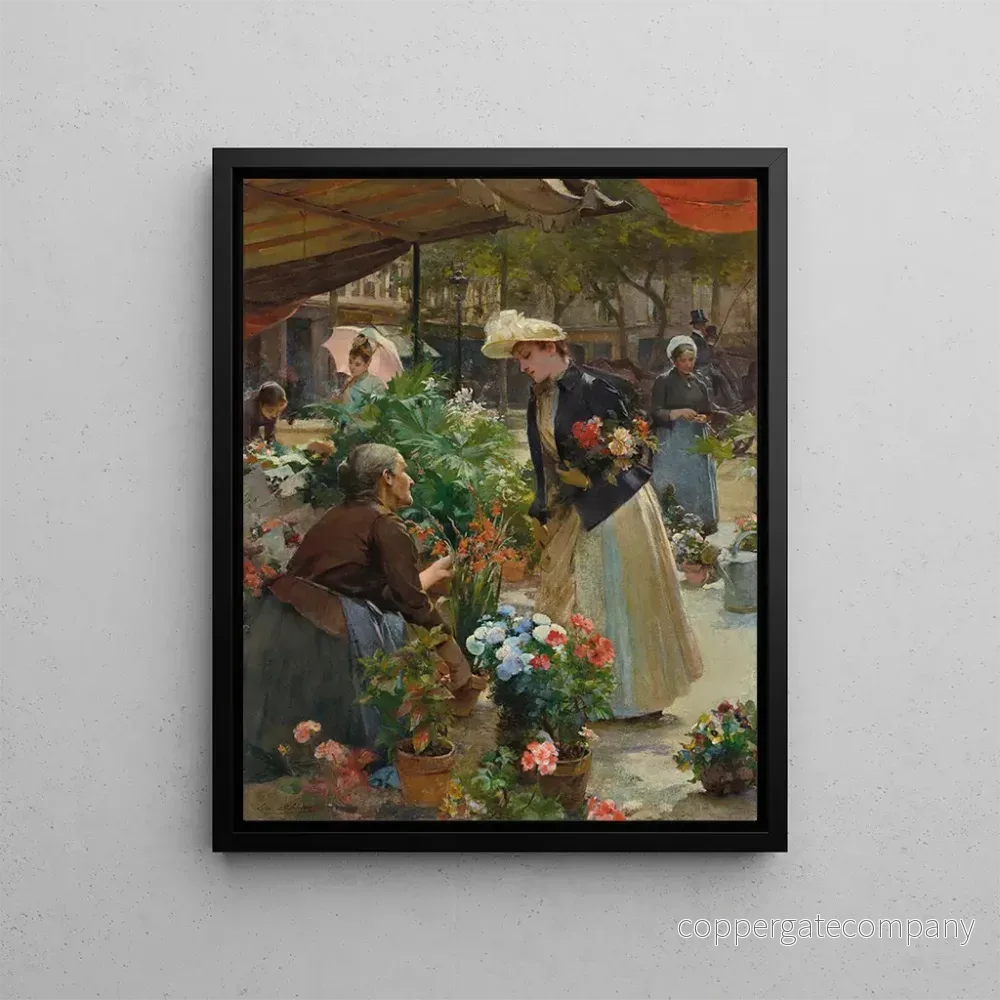 Målning Paris, blomstermarknaden på Île de la Cité – Louis Marie de Schryver Målning Paris, blomstermarknaden på Île de la Cité – Louis Marie de Schryver
