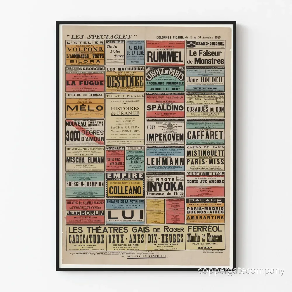 Vintageposter av Parisiska föreställningar - Picard-kolumnerna november 1929