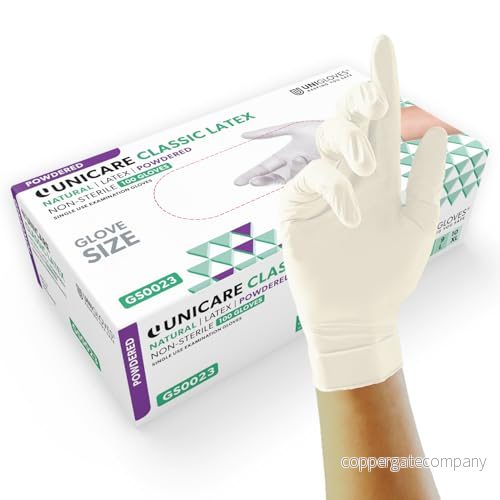 Unicare Unigloves Latex GS0022 Single Use Multipurpose, Lightly Powdered Disposable Gloves, Box of 100 Natural, Small 5060264110018