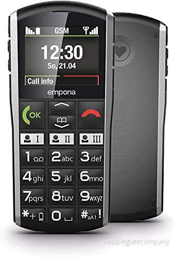 Emporia SIMPLICITY mobiltelefon, 2 tums färgskärm, stora knappar, SOS knapp, laddningsstation, M4/T4, kompatibel med hörapparater, Bluetooth, svart (Italien) 9005613164379