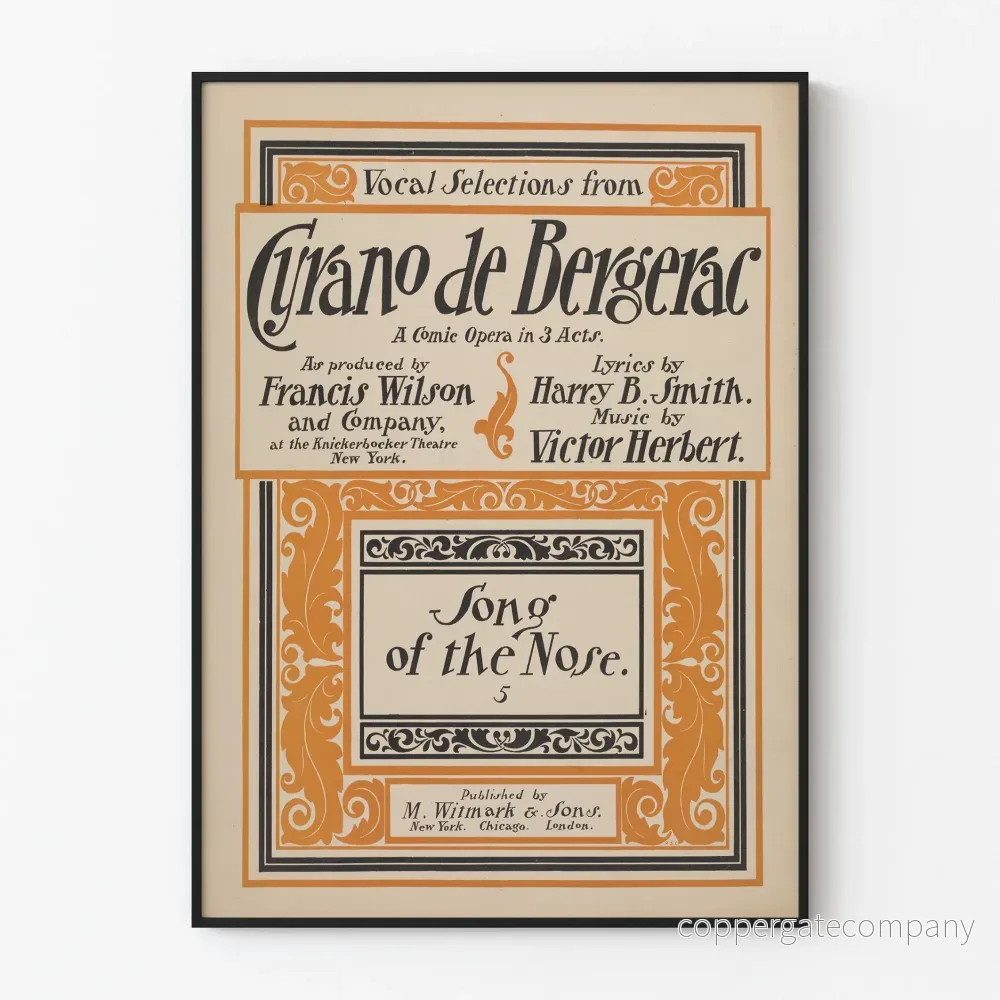Vintageposter Cyrano de Bergerac - Sången om näsan, dekorativ notbladsposter