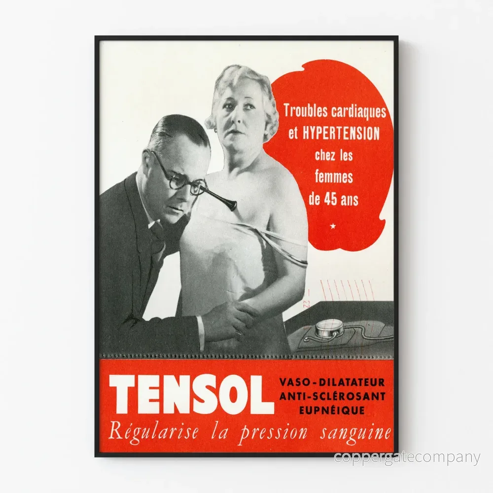 Vintage medicinsk affisch Tensol kvinnlig hypertoni
