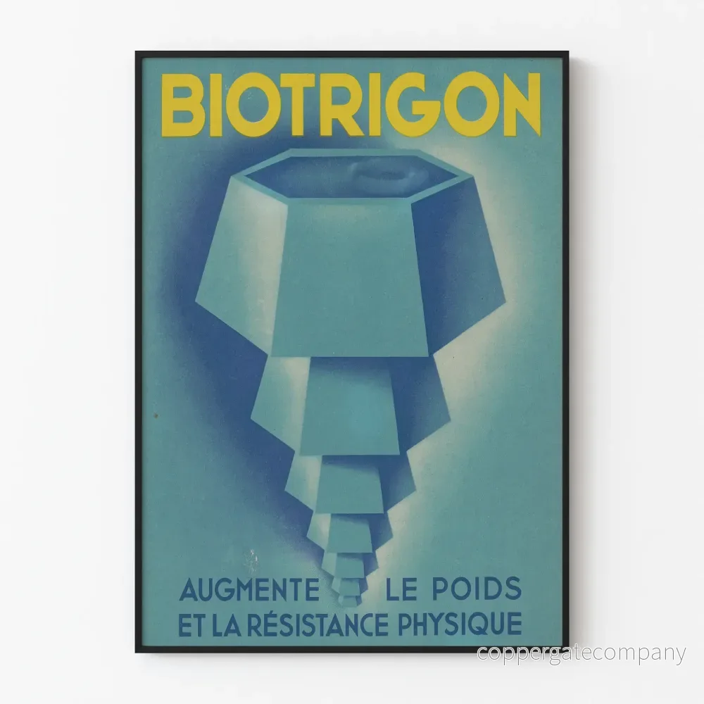 Vintageposter Biotrigon – Retro väggdekoration i blått