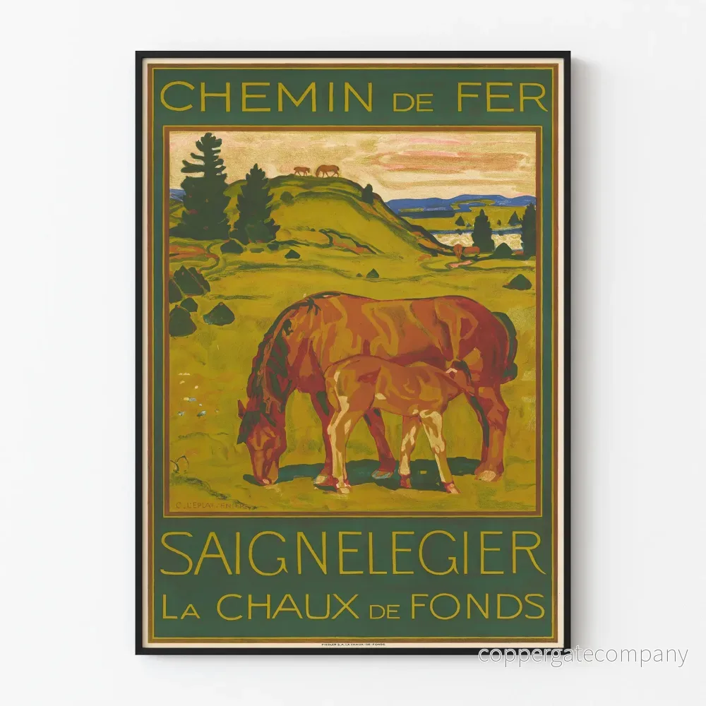 Vintageposter för järnväg Saignelegier La Chaux de Fonds