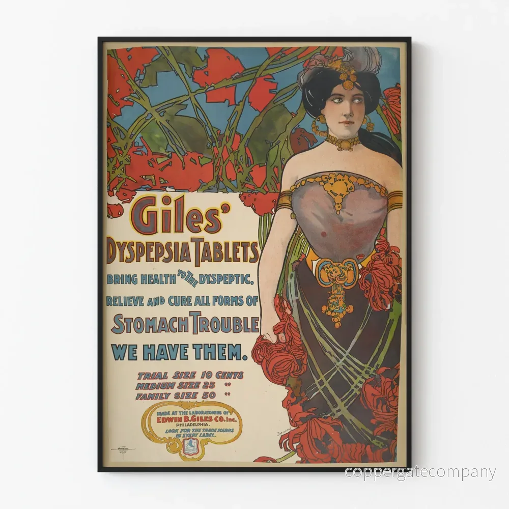 Vintageaffisch Giles' Dyspepsia Tablets för väggdekoration