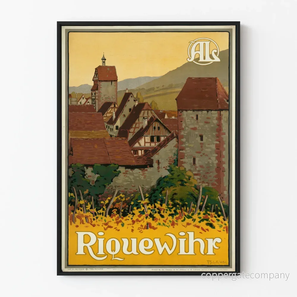 Vintageposter Riquewihr bys i Alsace
