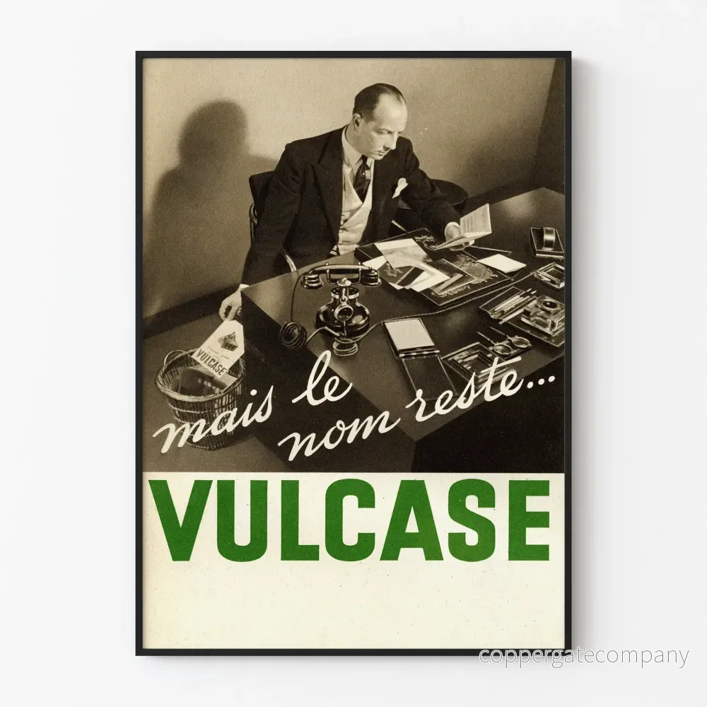 Vintage reklamposter Vulcase för retro väggdekoration