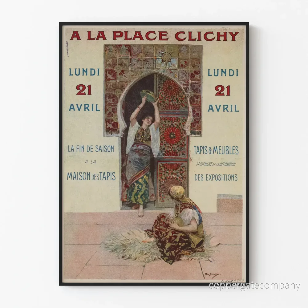 Vintageposter Place Clichy väggdekoration matta och möbler