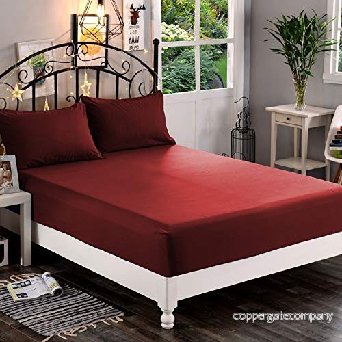 Elegant Comfort 1500 premium hotellkvalitet 1 delat dra på lakan, mjukaste kvalitetsmikrofiber djup ficka upp till 40 cm, skrynkel och blekningsbeständig, drottning, vinröd 755874907329