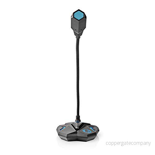 Nedis Skrivbords gamingmikrofon 3,5 mm stereo ljudkontakt USB svanhals tystgående knapp plast/metall svart/blå 5412810323739