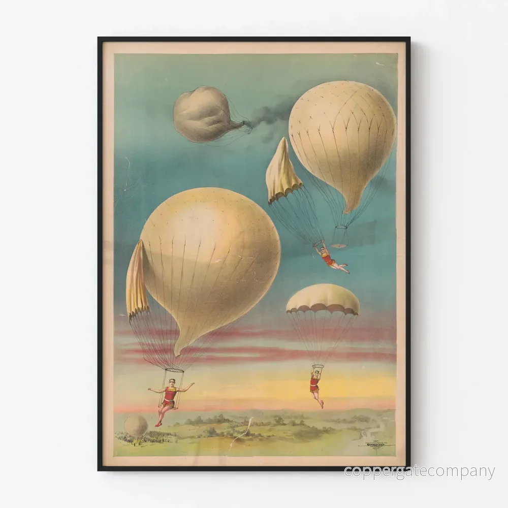 Vintage affisch för fallskärmshoppning från ballong