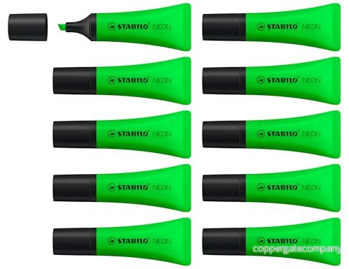 Överstrykningspenna STABILO NEON ask med 10 Grön 4006381401081