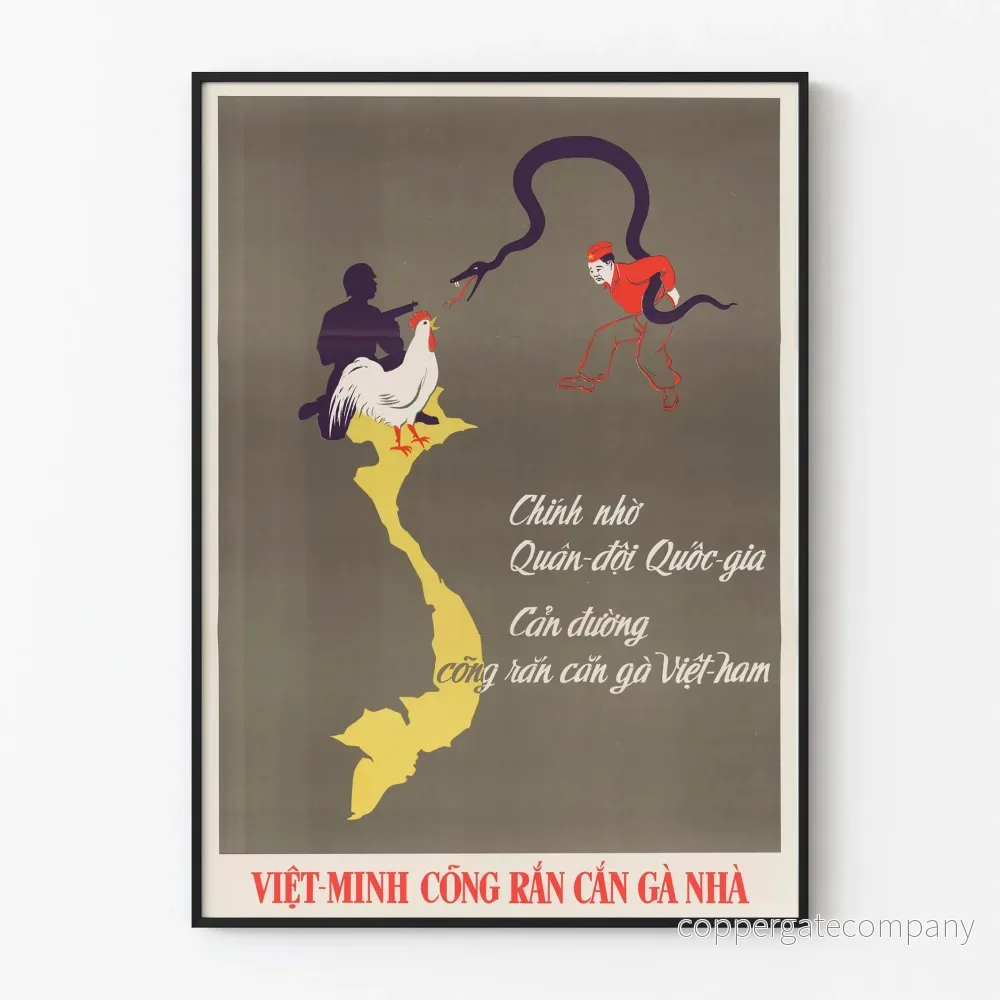 Vietnamesisk vintage väggdekorationsposter - Armé som stoppar ormen