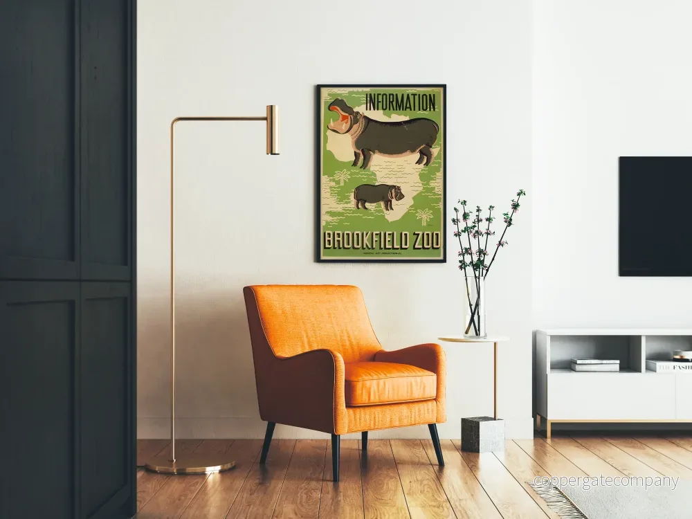 Vintageposter med hippopotamuser från Brookfield Zoo – väggdekoration - Bild 2