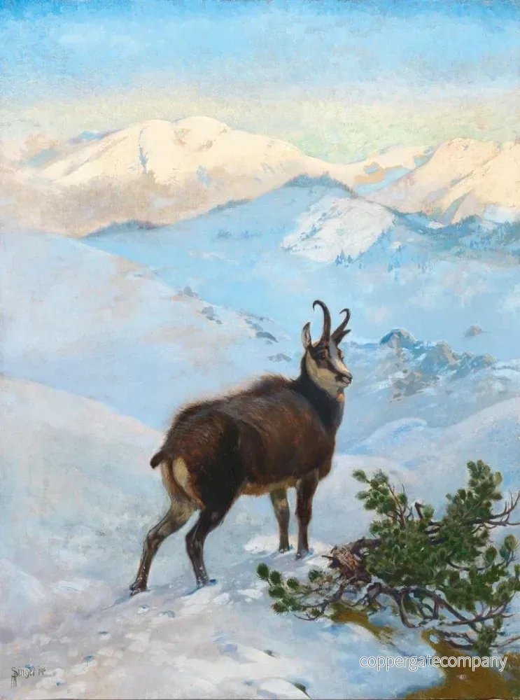 Målning En chamois i bergen - Albert Singer | Konsttryck - Bild 2