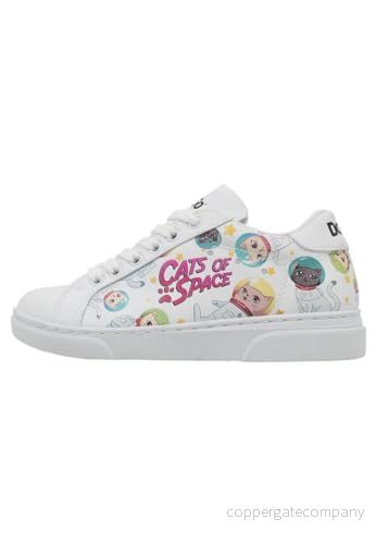 DOGO Unisex barn vegan vita sneakers katter av rymden mönster, Material: Polyester, 34 EU 8680544245635