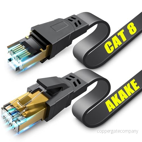 Akake Cat 8 Ethernet kabel, 0,5 m 1 2 3 5 6 9 12 15 18 30 kraftig platt internetnätverkskabel, professionell LAN kabel skärmad i vägg, inomhus och utomhus (0,5 m), svart 6034051773594