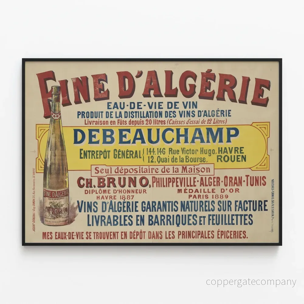 Vintageaffisch Fine d'Algérie Vinbrandy - Vintage Väggdekoration