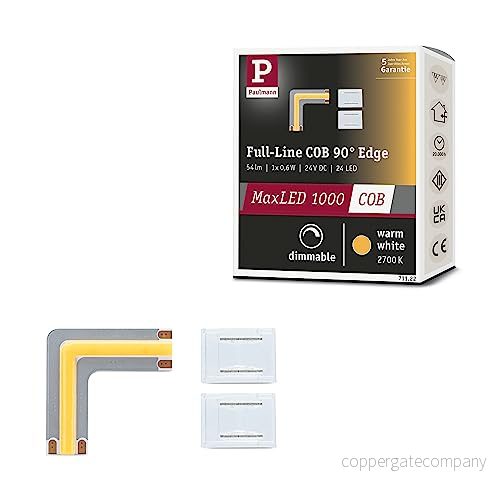 Paulmann 71122 MaxLED 1000 LED Strip Full-Line COB Hörn 90 0,6 W 1800 lm/m 800 LED/m Dimbar 0 m Silver Plast 2700 K LED-band Utbyggbar 4000870711224