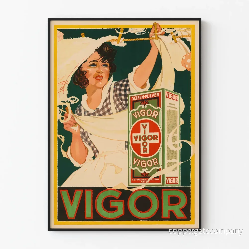Vintageposter Vigor Seifen-Pulver, retro väggdekoration
