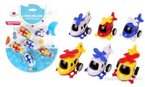 FLYPOP'S 6 Mini nödhelikoptrar Minifordon 022883 Flerfärgad Plast Retrofriktion Barnleksak Gåva Födelsedag 5,5 cm Från 3 år 3301040228834
