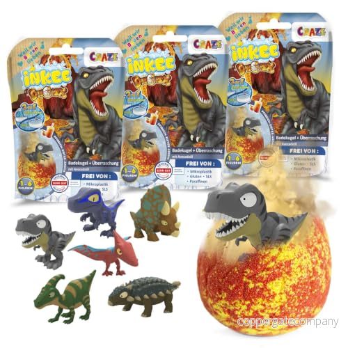 Craze inkee surprise DINO 3 pack barnbadbomber med dinosauriefigur, x magiska hallondoft, badbollar badleksak 4059779039717