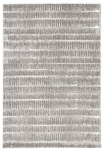 Mint Rugs hög flor matta Nova, mjuk och fluffig, modern tvåfärgad design med fina ränder (80 x 150 cm, 100% polypropylen, 17 mm blomhöjd, golvvärme lämplig), grå kräm 4260482440169
