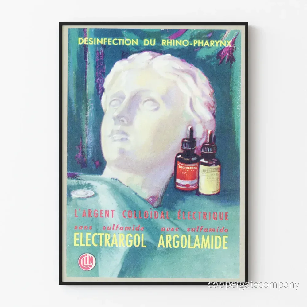 Vintageposter för elektrisk kolloidalt silver Electrargol och Argolamide