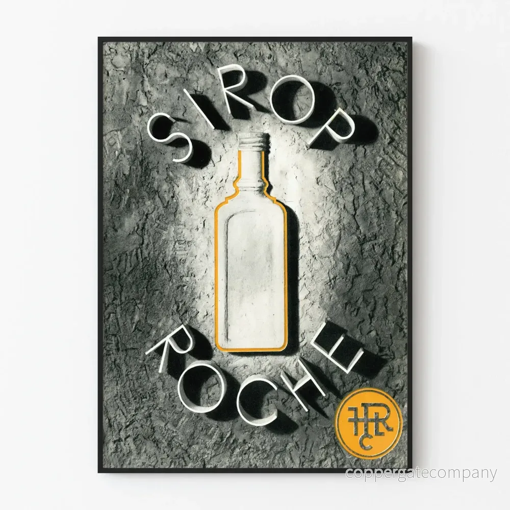 Vintageposter för Sirop Roche-flaska i relief
