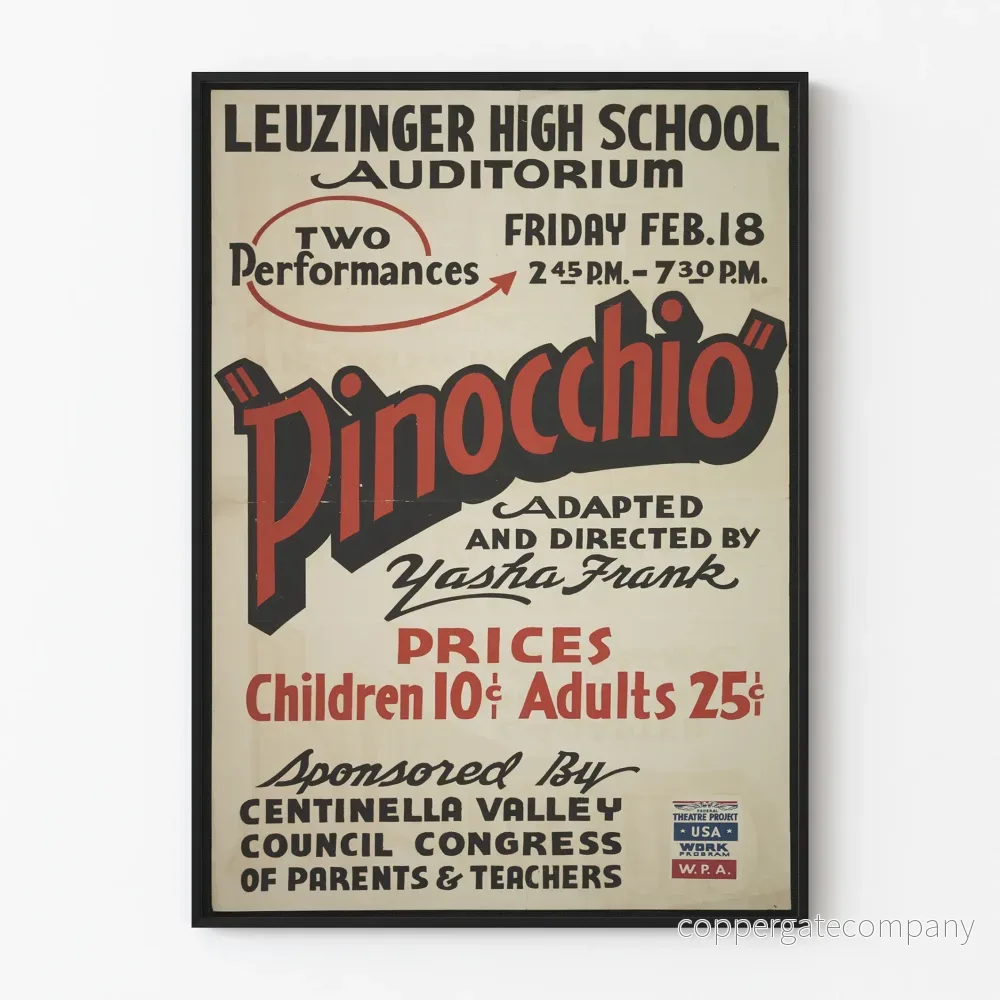 Vintageposter Pinocchio skolteater Leuzinger High School Vintageposter Pinocchio skolteater Leuzinger High School